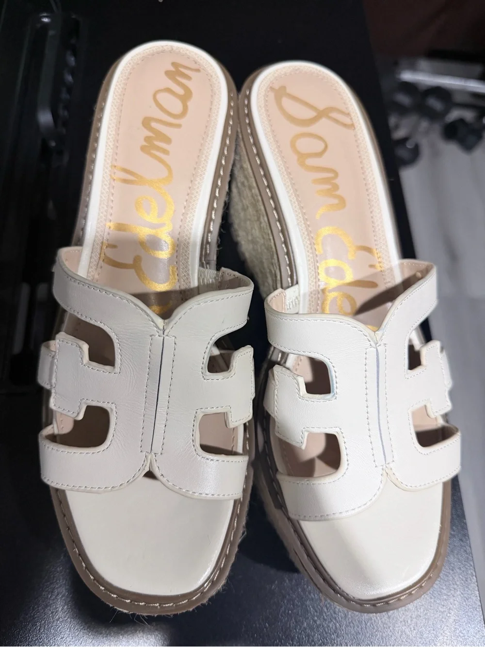 Sam Edelman Cream Espadrille Wedge Slide Sandals - Picture 2 of 4